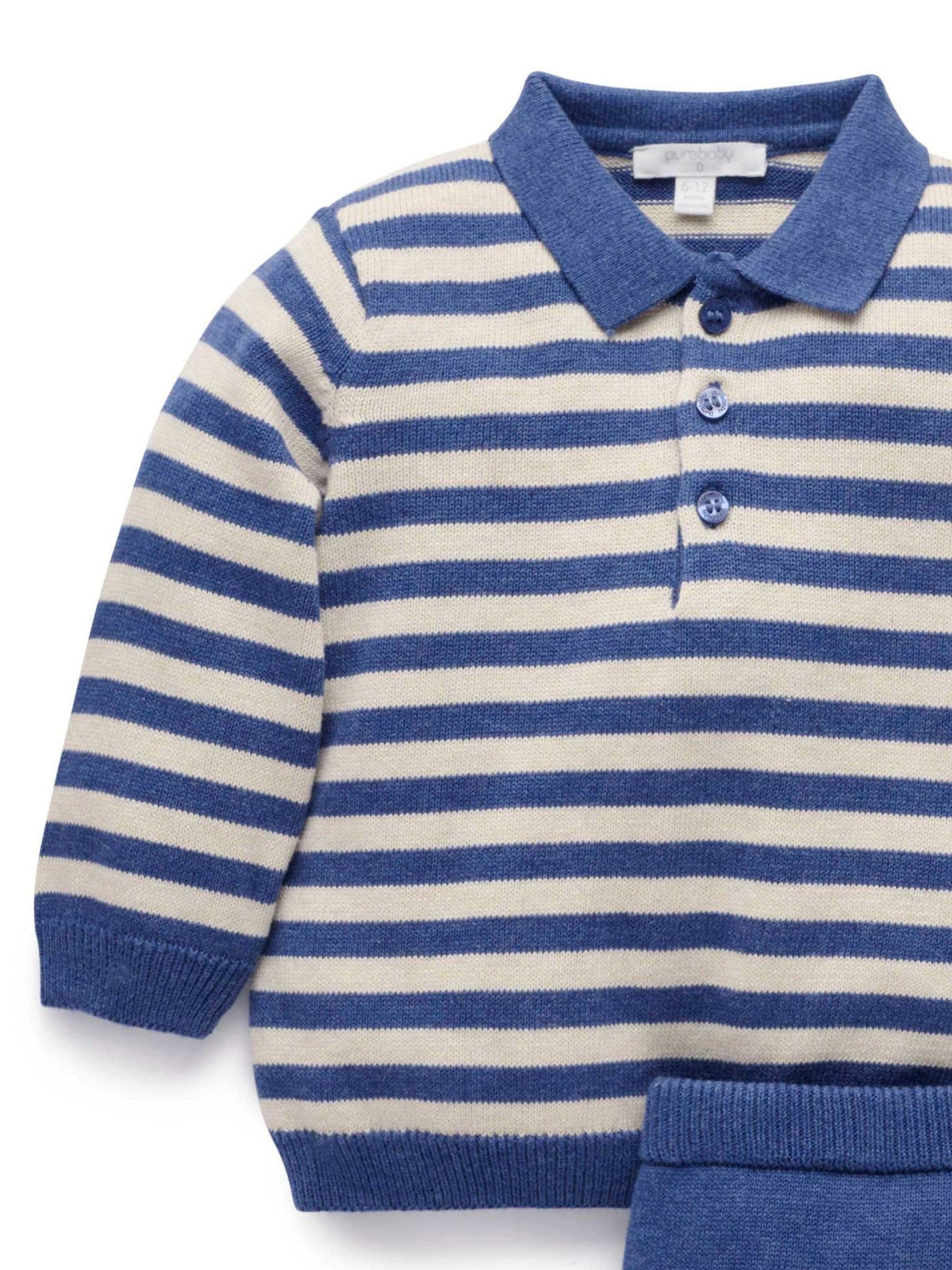 Purebaby Blue Striped Knit Set Polo Jumper & Leggings Set - image 6