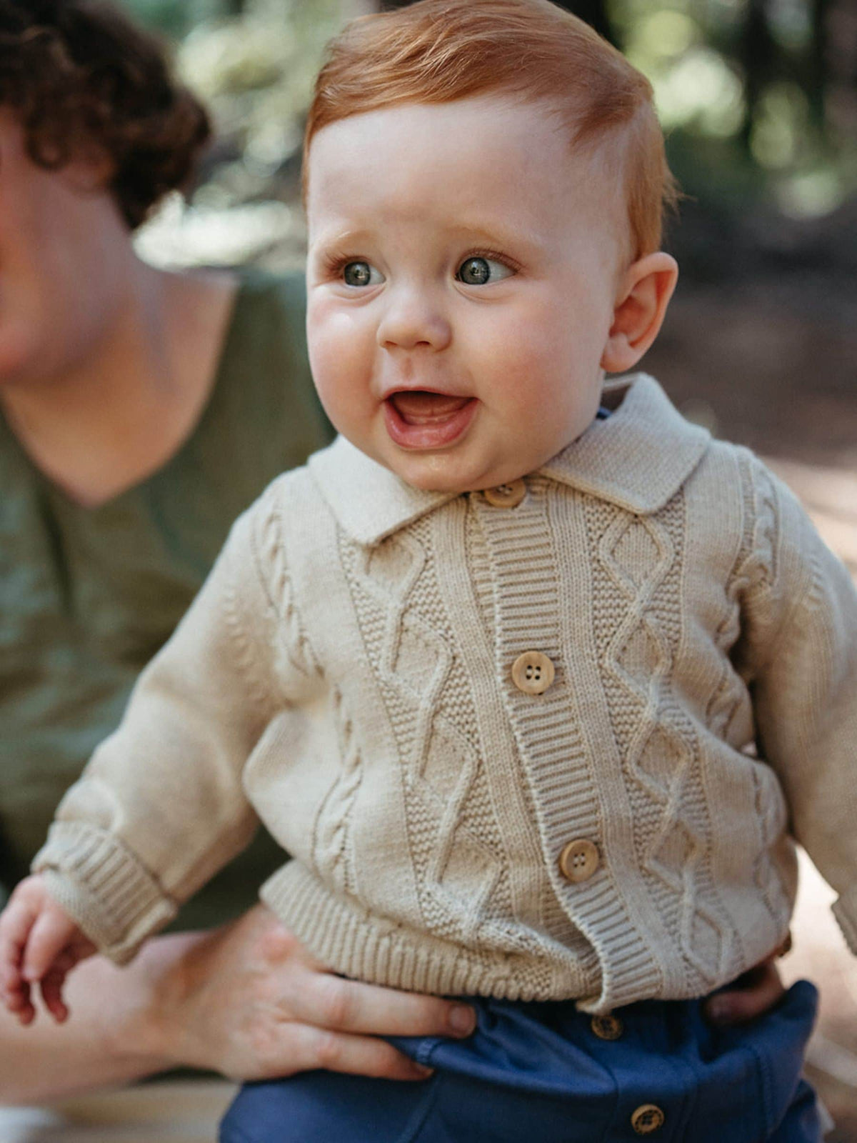 Purebaby Natural Cable Stitch Button Up Cardigan with Collar - image 1