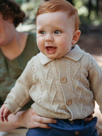 Purebaby Natural Cable Stitch Button Up Cardigan with Collar - image 1