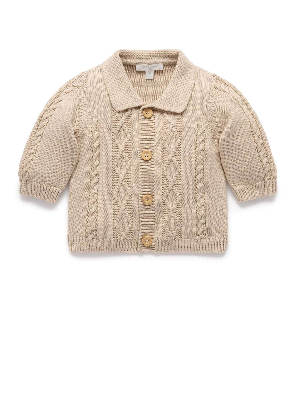 Purebaby Natural Cable Stitch Button Up Cardigan with Collar - image 2