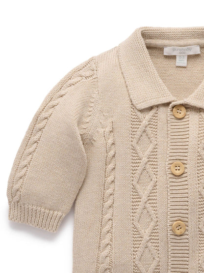 Purebaby Natural Cable Stitch Button Up Cardigan with Collar - image 3