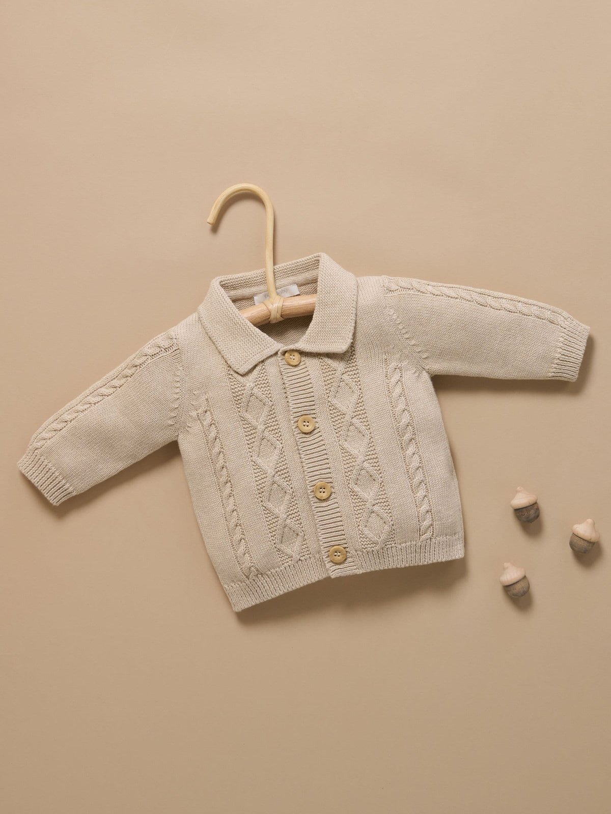 Purebaby Natural Cable Stitch Button Up Cardigan with Collar - image 6