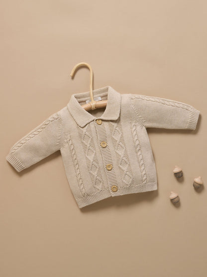 Purebaby Natural Cable Stitch Button Up Cardigan with Collar - image 6