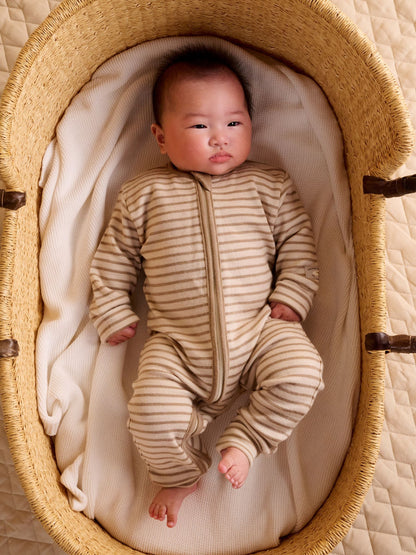 Purebaby Natural Merino Striped Knit Footless Zip Sleepsuit - image 1