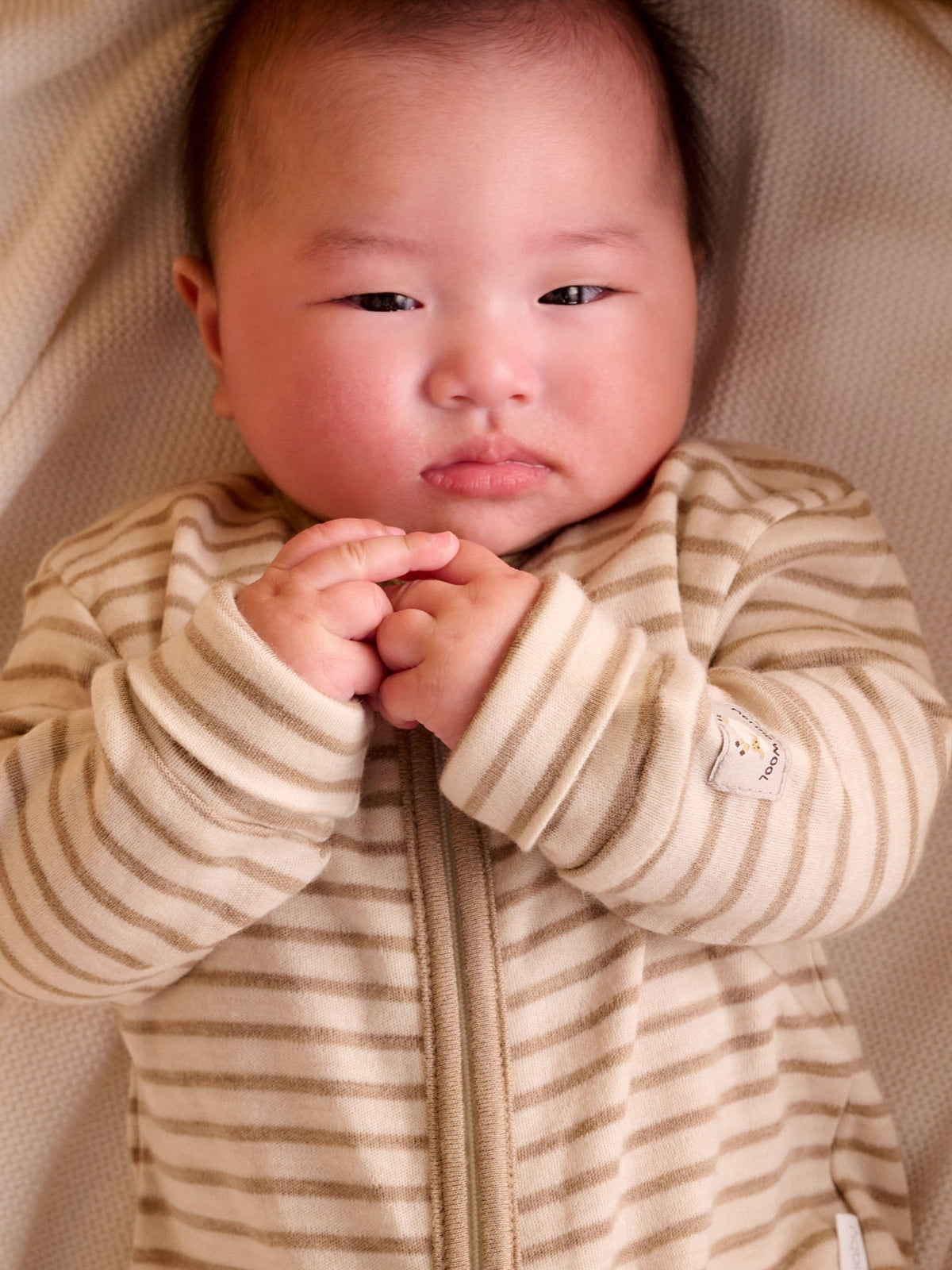 Purebaby Natural Merino Striped Knit Footless Zip Sleepsuit - image 2
