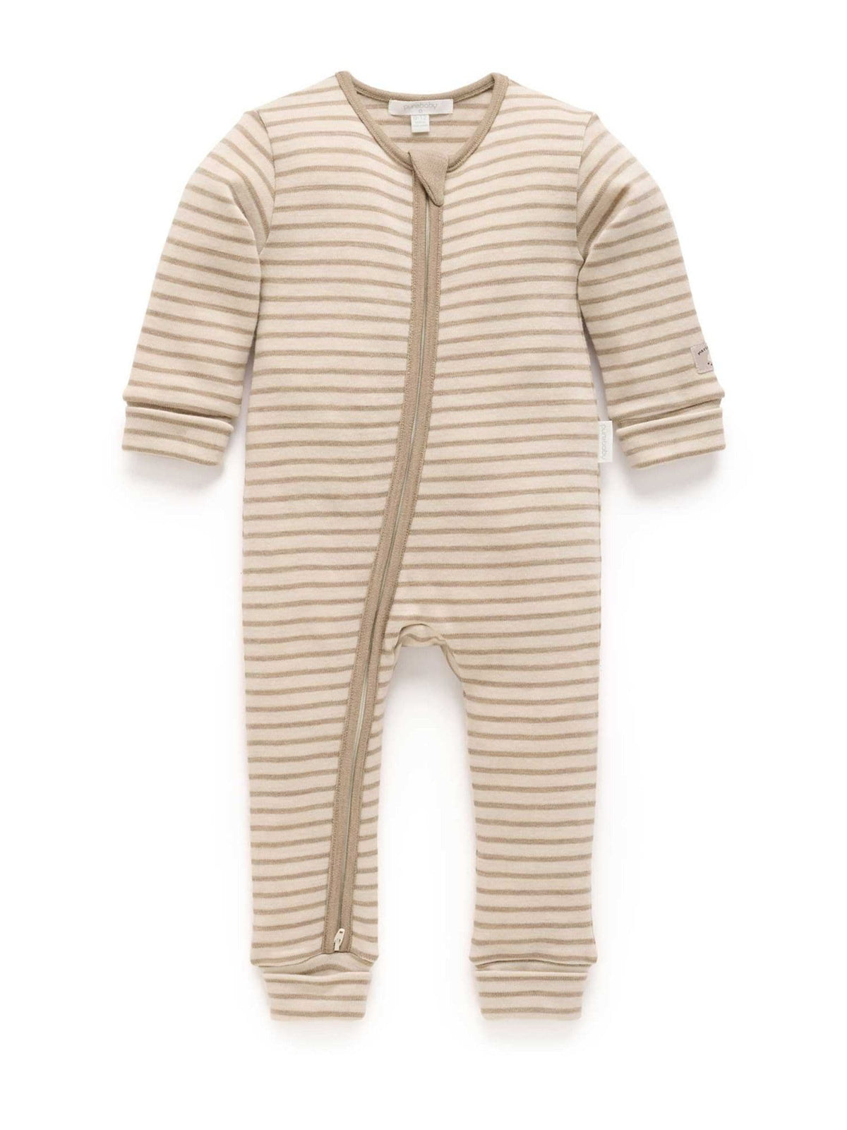 Purebaby Natural Merino Striped Knit Footless Zip Sleepsuit - image 3