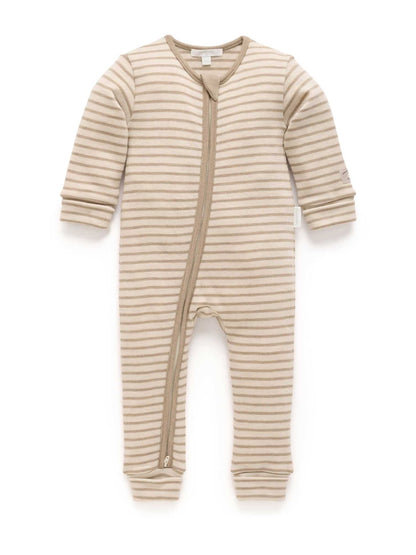 Purebaby Natural Merino Striped Knit Footless Zip Sleepsuit - image 3