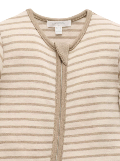 Purebaby Natural Merino Striped Knit Footless Zip Sleepsuit - image 4