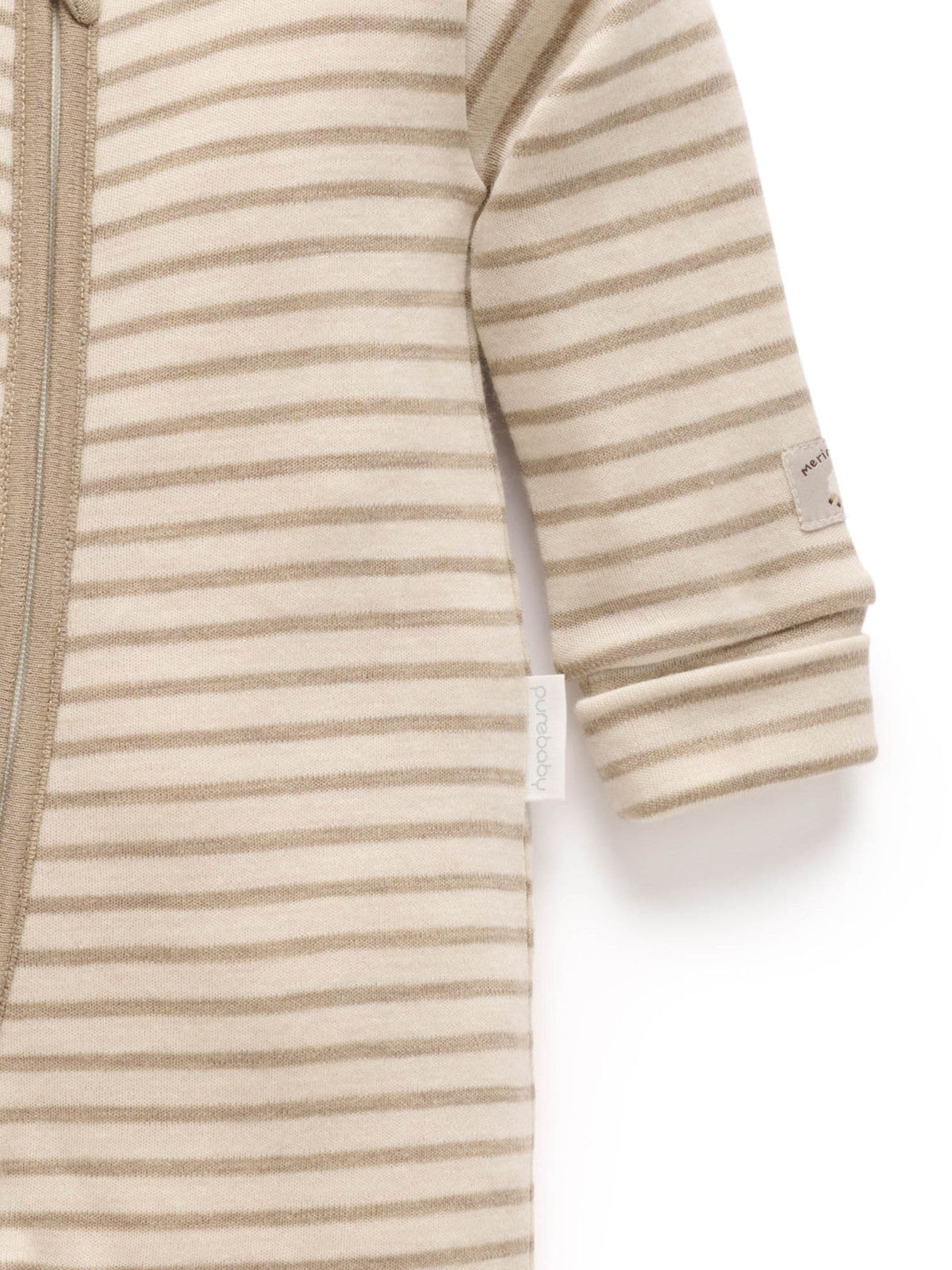 Purebaby Natural Merino Striped Knit Footless Zip Sleepsuit - image 5