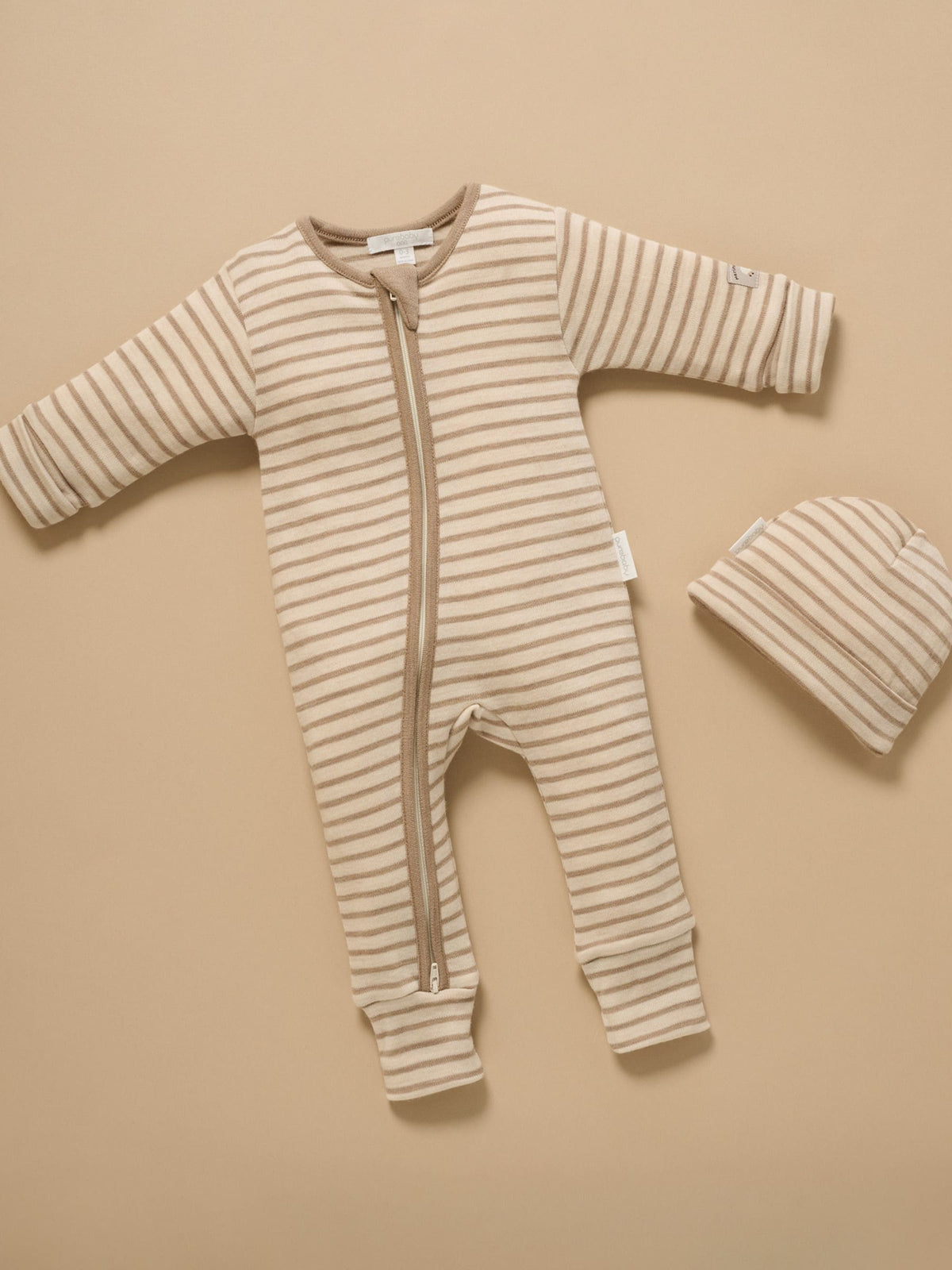 Purebaby Natural Merino Striped Knit Footless Zip Sleepsuit - image 7
