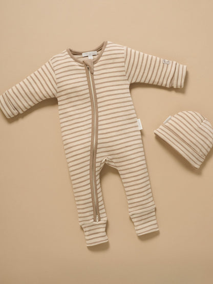 Purebaby Natural Merino Striped Knit Footless Zip Sleepsuit - image 7