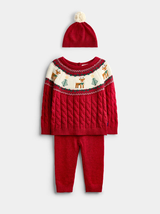 JoJo Maman Bébé Red Christmas Reindeer & Tree Fairisle Knitted Set - image 1