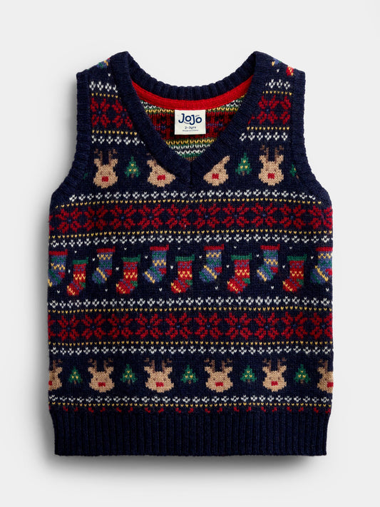 JoJo Maman Bébé Navy Blue Christmas Character Fairisle Tank Top - image 1