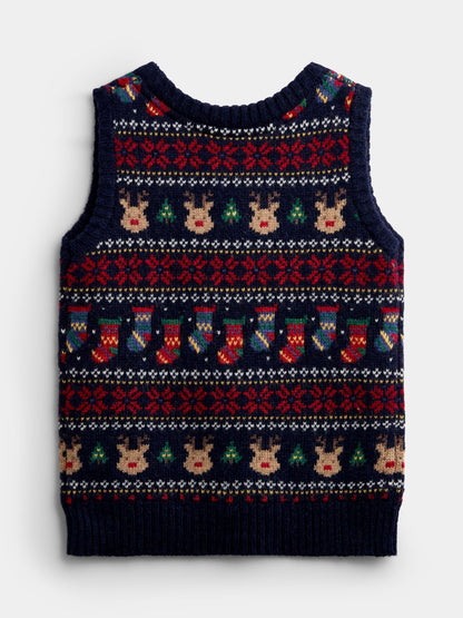 JoJo Maman Bébé Navy Blue Christmas Character Fairisle Tank Top - image 2
