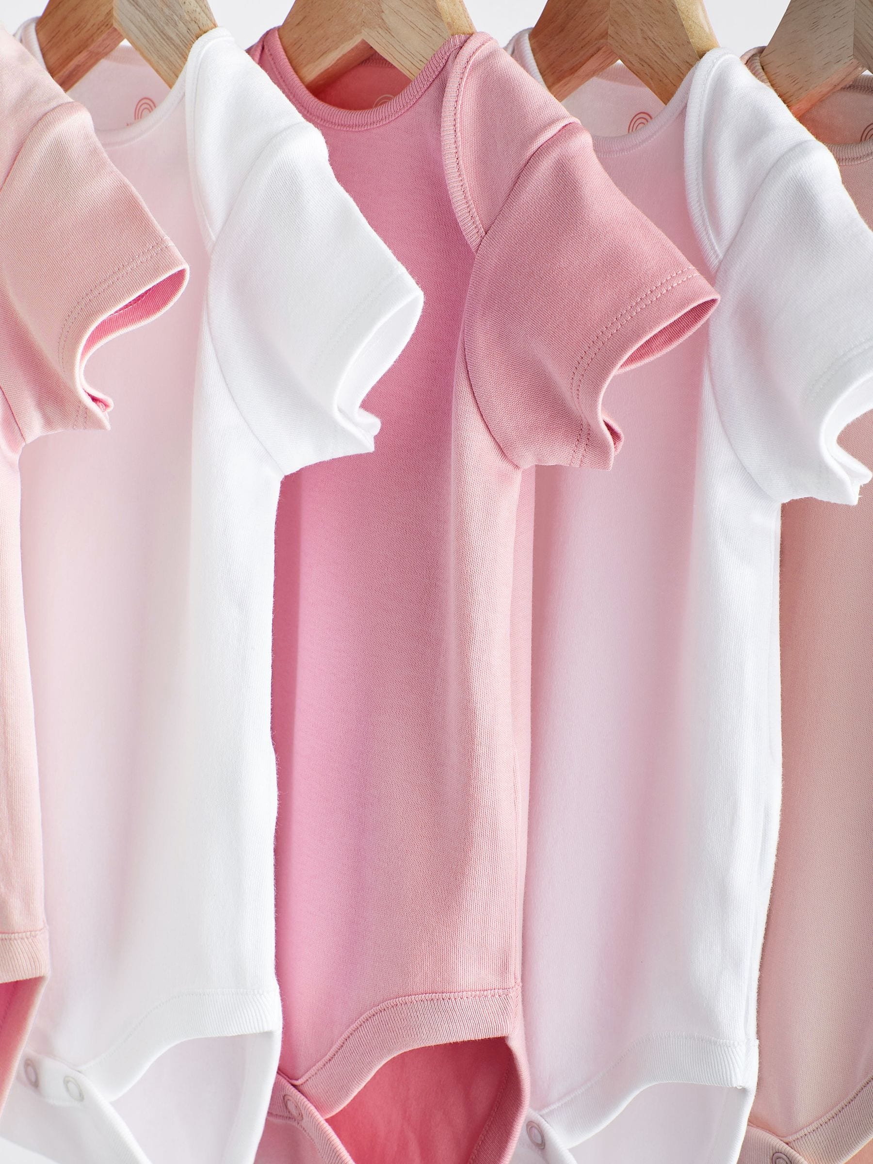 Pink/White 5 Pack Essential Short Sleeve Baby Bodysuits image 3