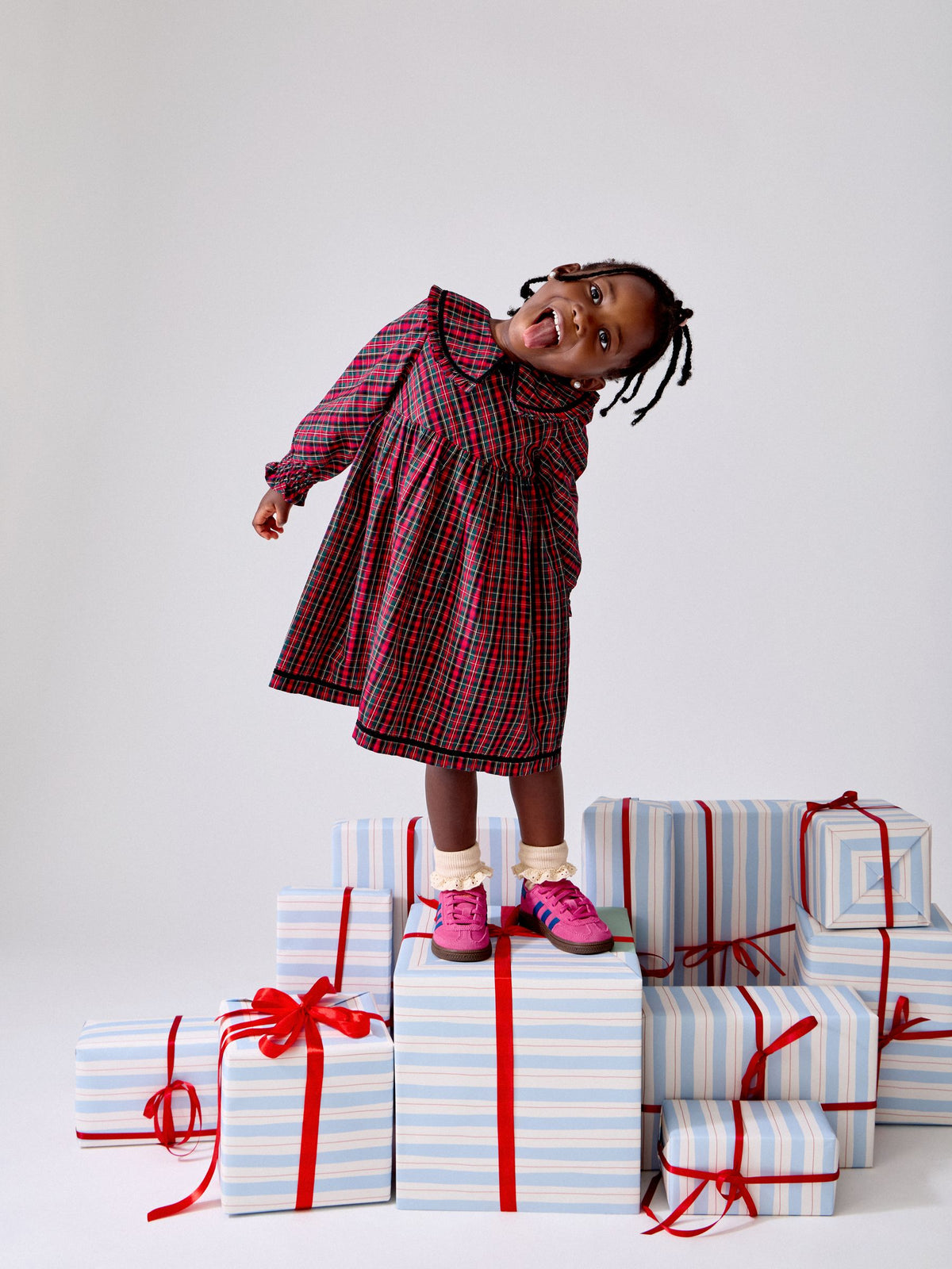 JoJo Maman Bébé Red Tartan Check Frill Collar Dress - image 1