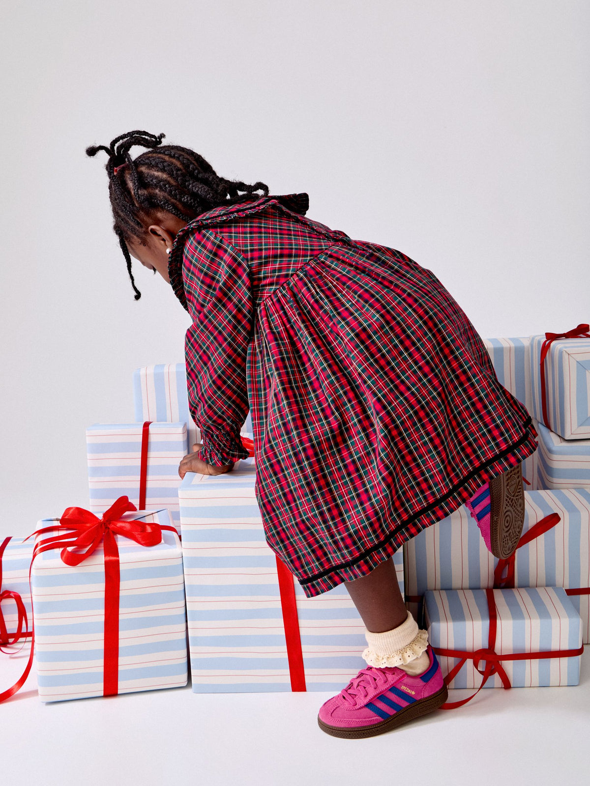 JoJo Maman Bébé Red Tartan Check Frill Collar Dress - image 2