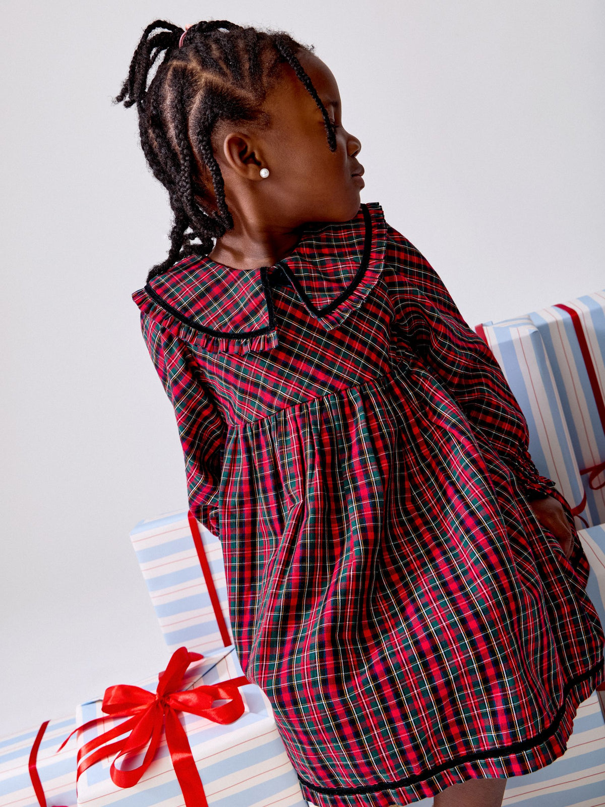 JoJo Maman Bébé Red Tartan Check Frill Collar Dress - image 3