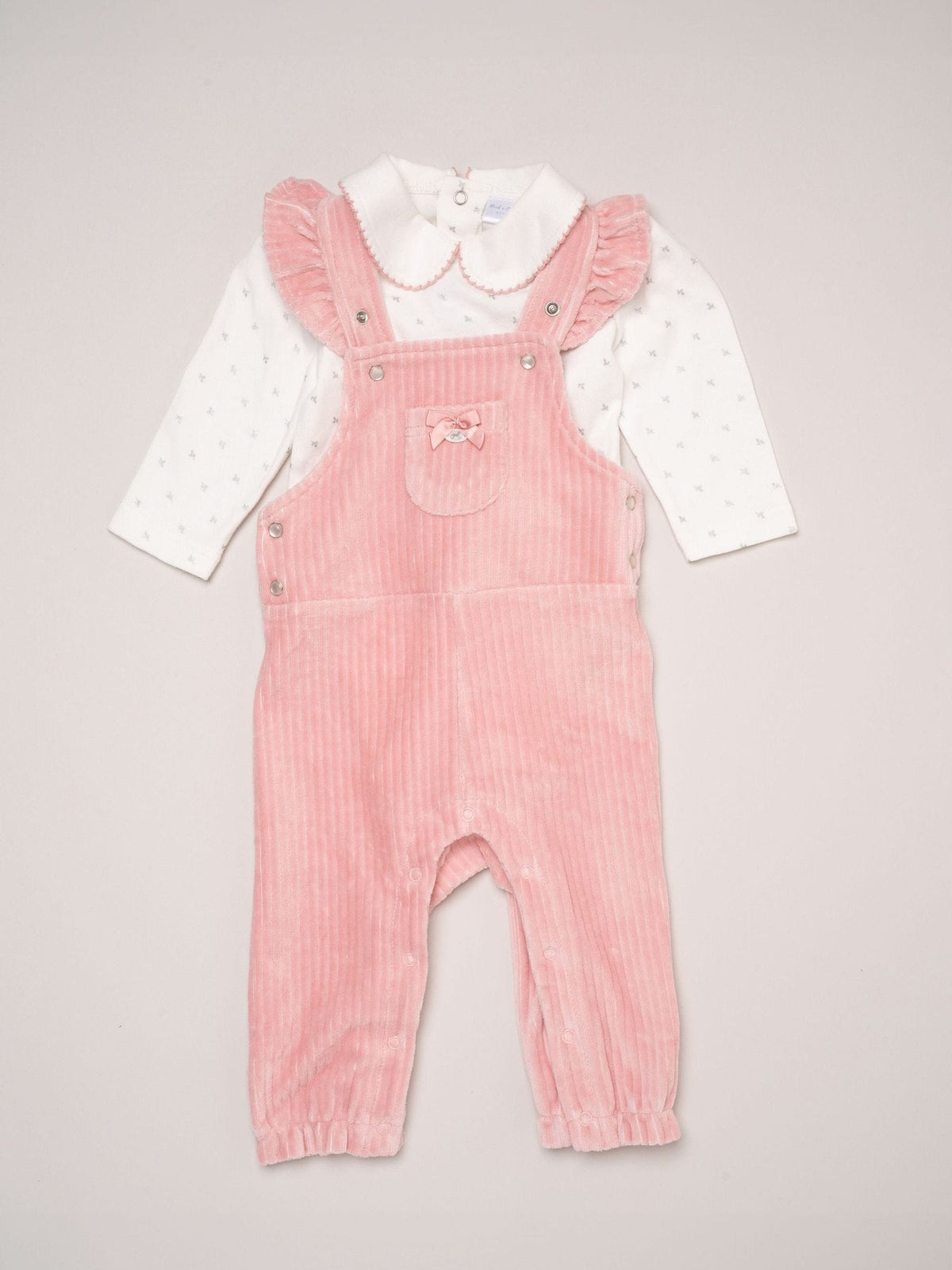 Rock-A-Bye Baby Boutique Pink Bodysuit Peter Pan Collar and Ribbed Velour Dungarees Set - image 1
