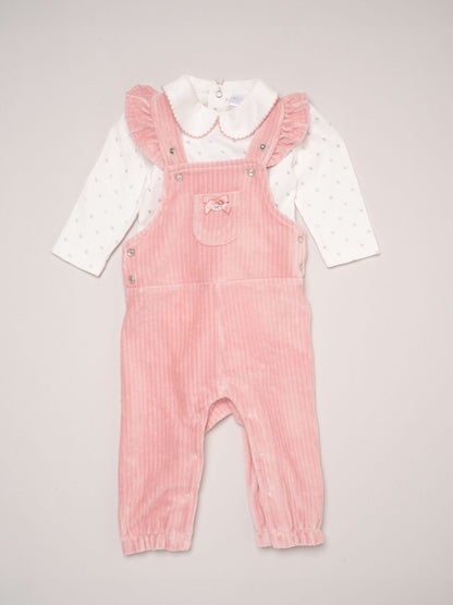 Rock-A-Bye Baby Boutique Pink Bodysuit Peter Pan Collar and Ribbed Velour Dungarees Set - image 1