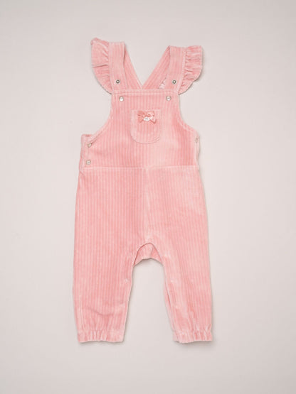 Rock-A-Bye Baby Boutique Pink Bodysuit Peter Pan Collar and Ribbed Velour Dungarees Set - image 2