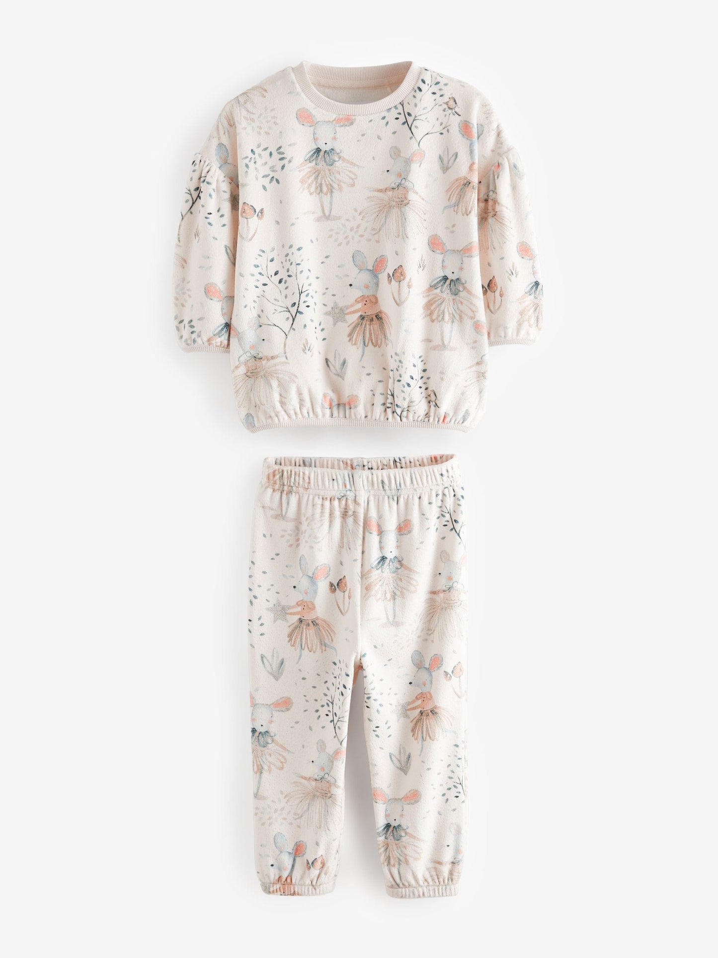 Cream Mouse Cosy Fleece Pyjamas (9mths-10yrs)