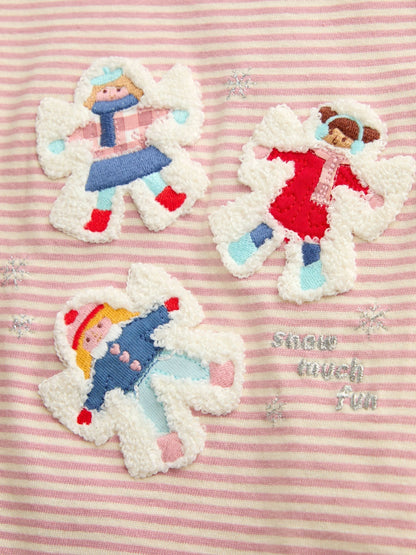JoJo Maman Bébé Lilac Purple Stripe Snow Angels Appliqué Top - image 4