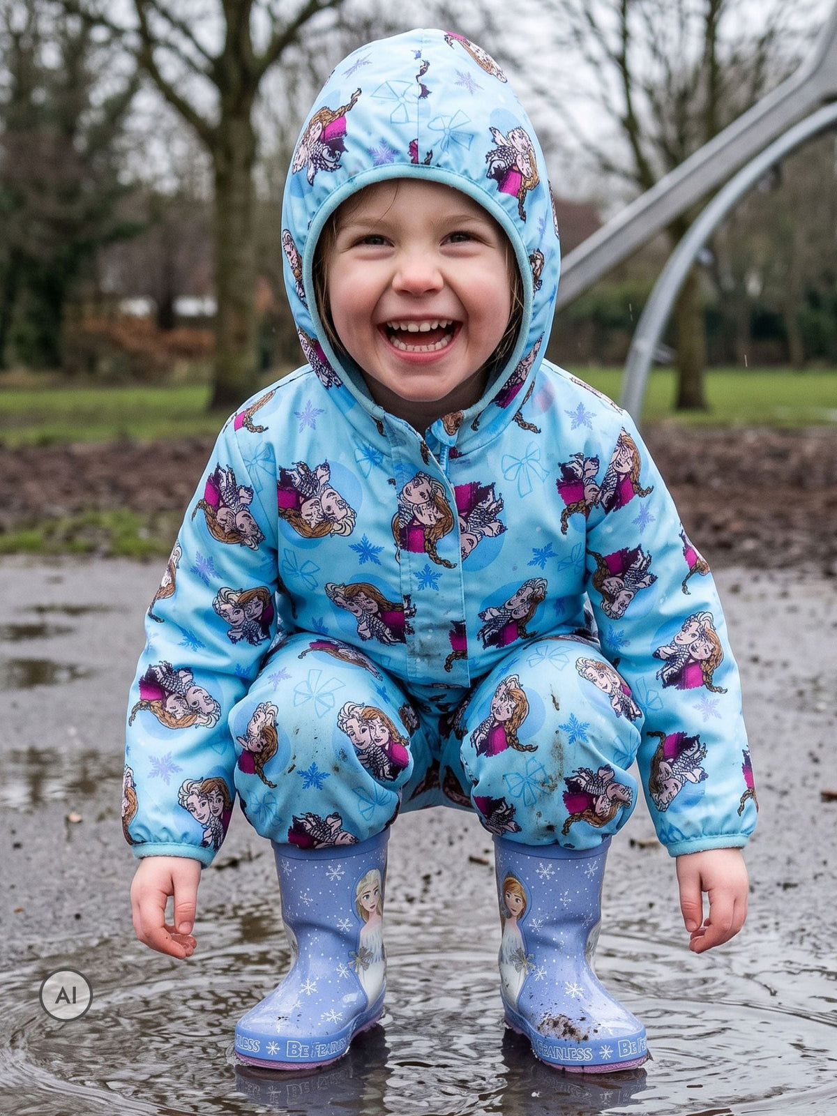 Character Blue Disney Frozen Anna & Elsa Puddlesuit - image 3