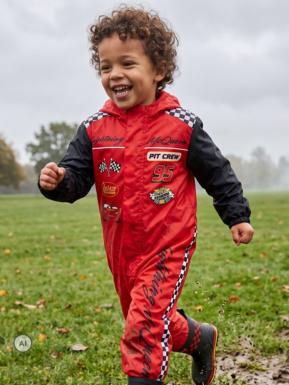 Character Red Disney Cars Lightning McQueen Puddlesuit - image 3