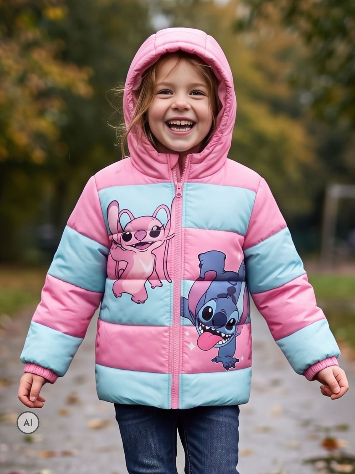 Character Pink Disney Lilo & Stitch Puffer Stitch And Angel Jacket - image 1