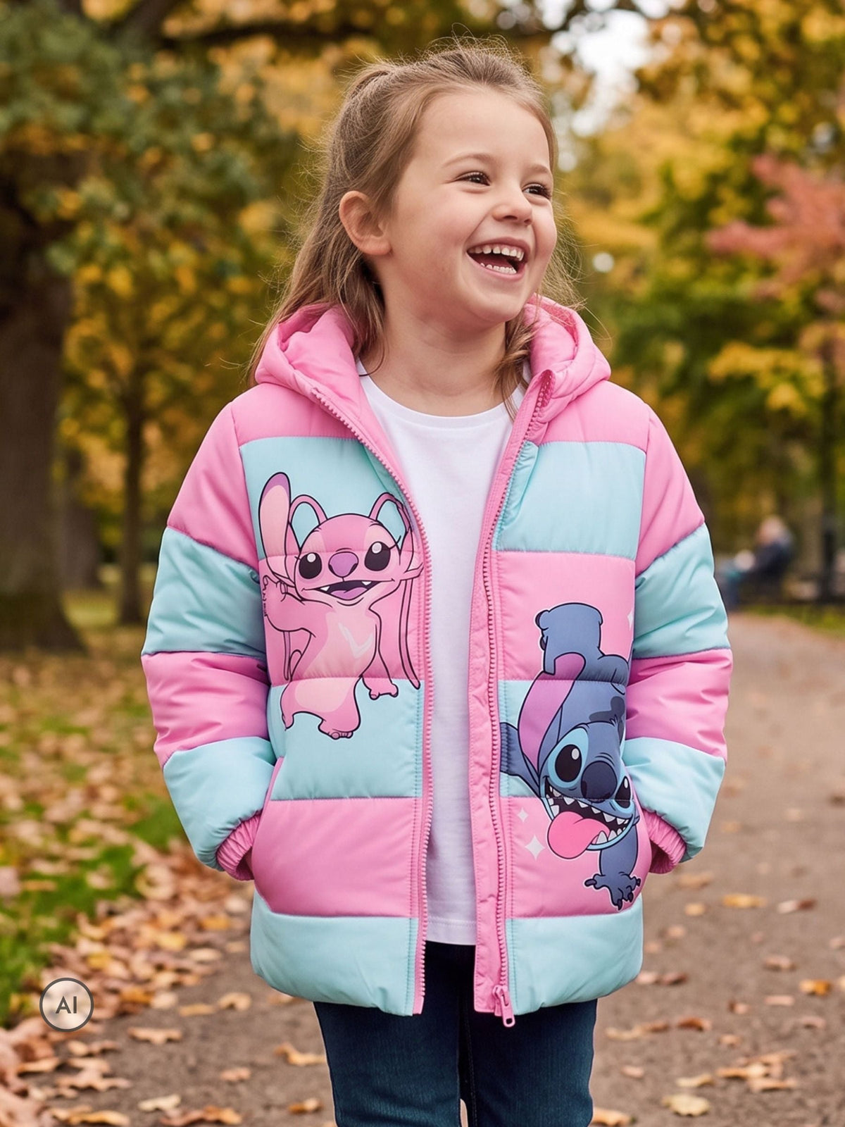 Character Pink Disney Lilo & Stitch Puffer Stitch And Angel Jacket - image 2