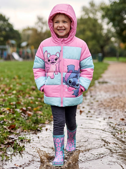 Character Pink Disney Lilo & Stitch Puffer Stitch And Angel Jacket - image 3