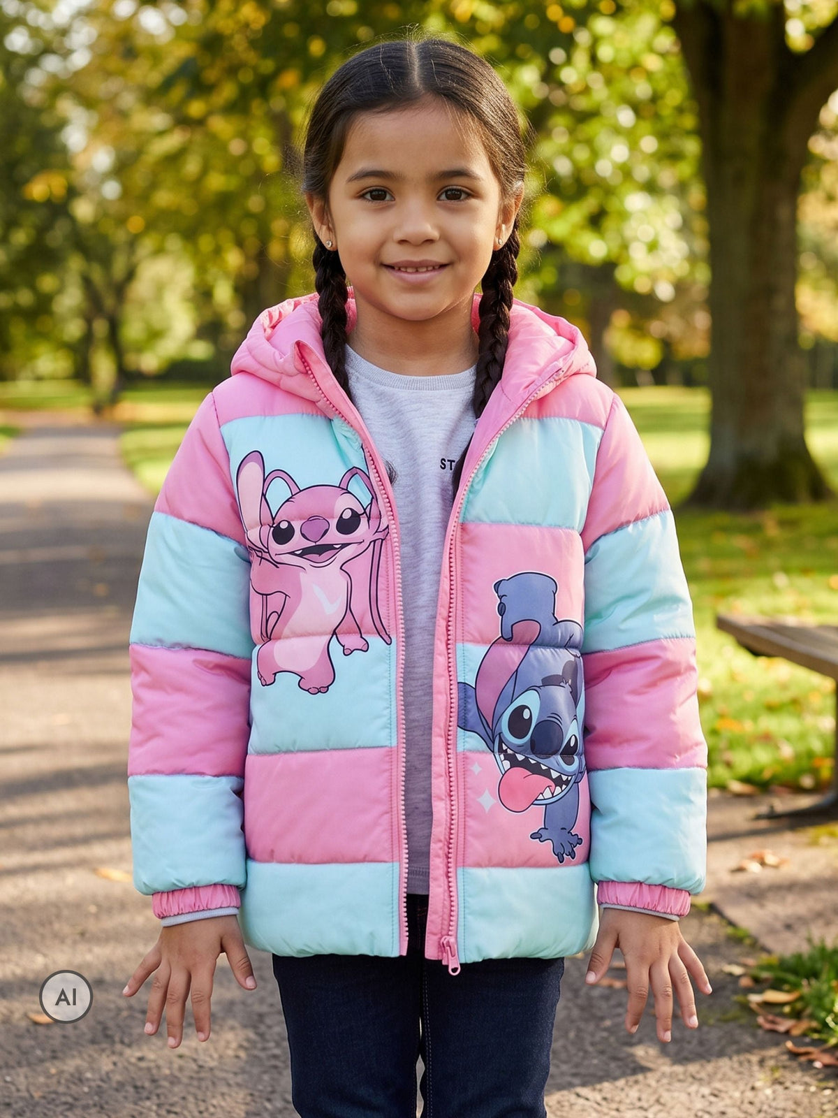Character Pink Disney Lilo & Stitch Puffer Stitch And Angel Jacket - image 4