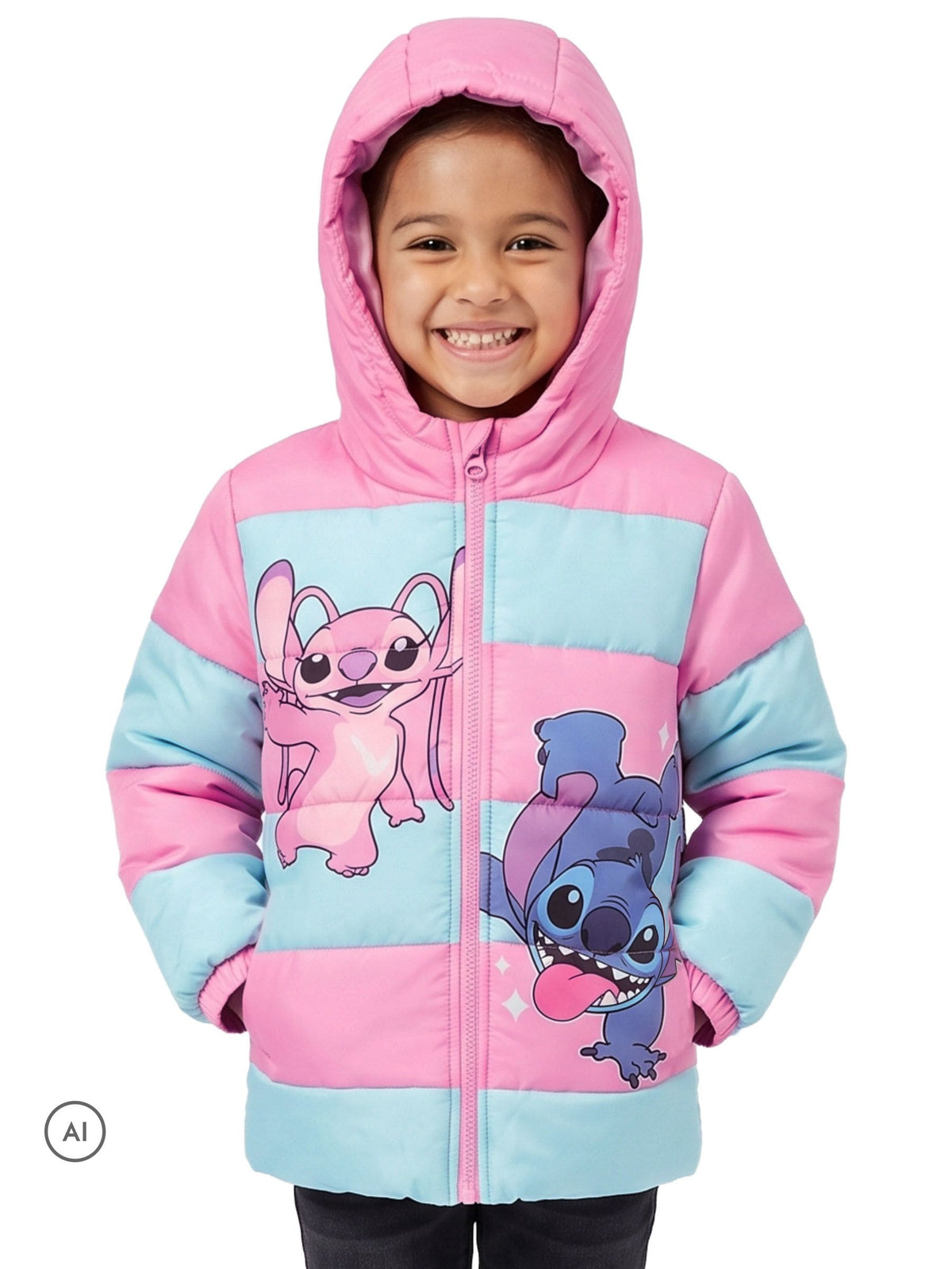 Character Pink Disney Lilo & Stitch Puffer Stitch And Angel Jacket - image 5