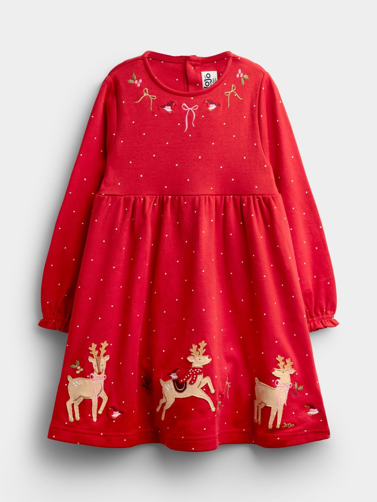 JoJo Maman Bébé Red Reindeer Appliqué Hem Jersey Dress - image 1