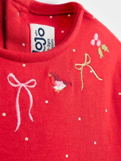 JoJo Maman Bébé Red Reindeer Appliqué Hem Jersey Dress - image 3