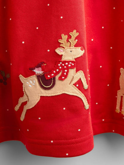 Dsiney Kidz - JoJo Maman Bébé Red Reindeer Appliqué Hem Jersey Dress image 4
