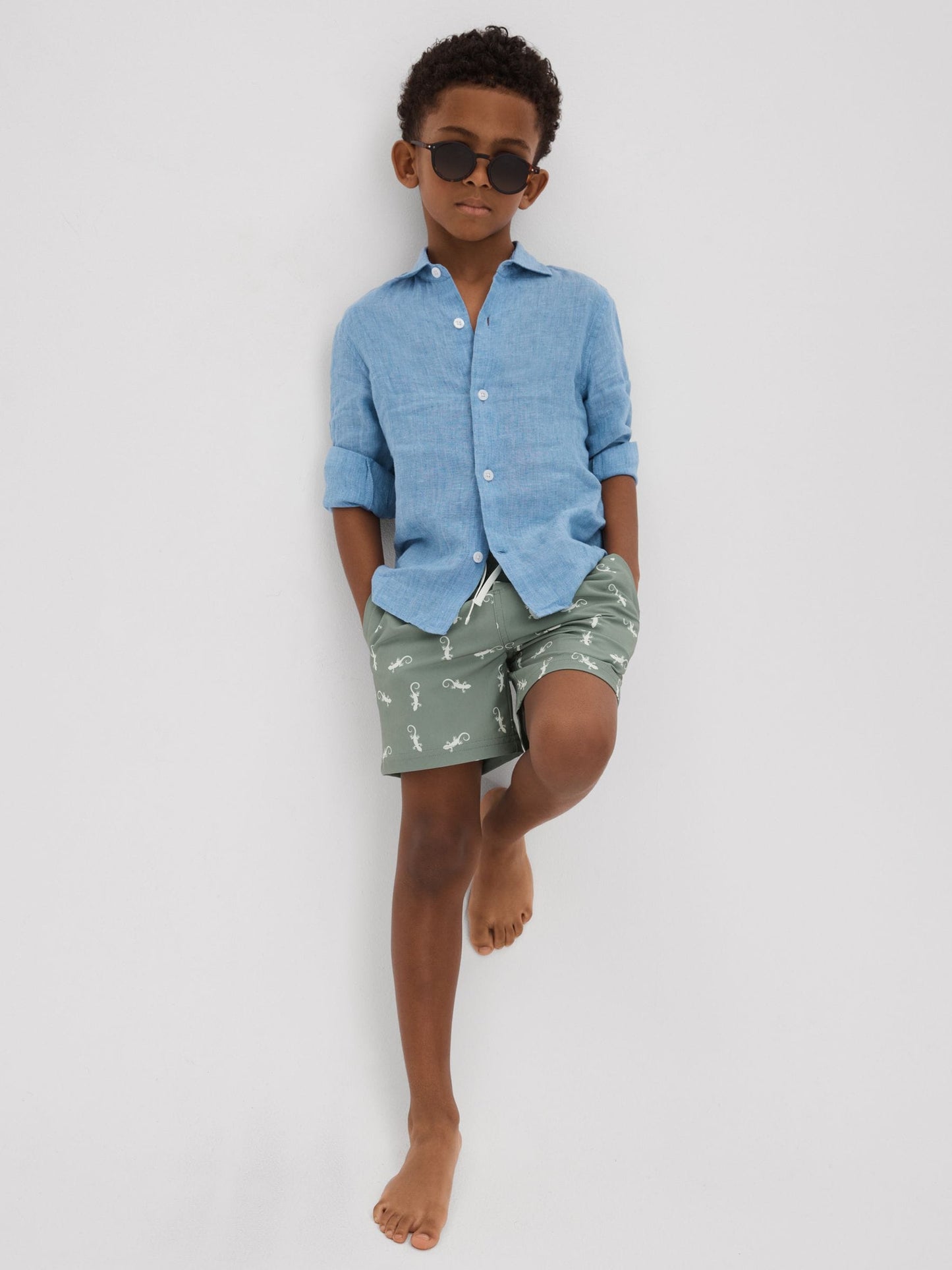 Dsiney Kidz - Reiss Sage/White Cammy Junior Reptile Print Drawstring Swim Shorts image 1