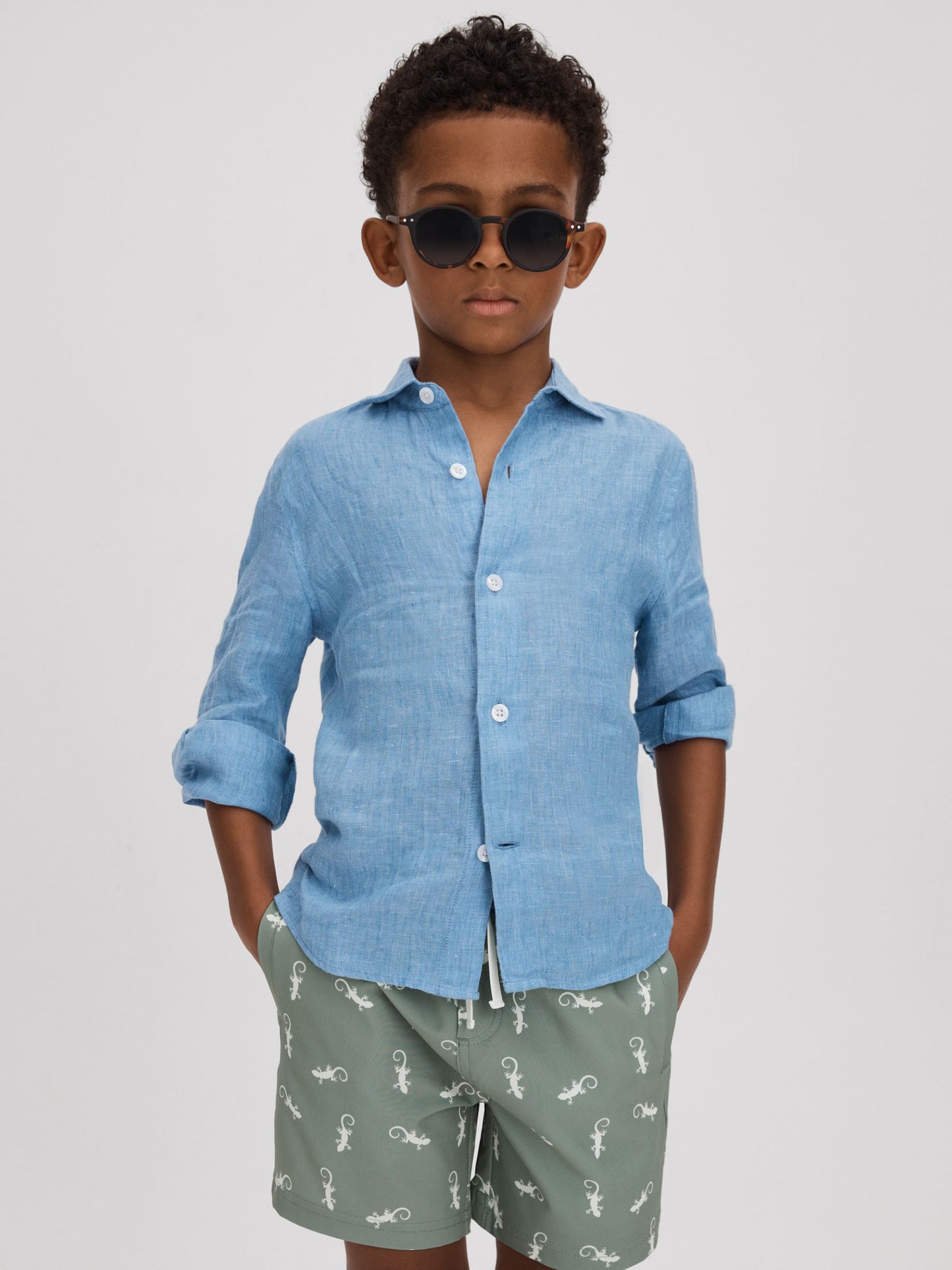 Dsiney Kidz - Reiss Sage/White Cammy Junior Reptile Print Drawstring Swim Shorts image 3