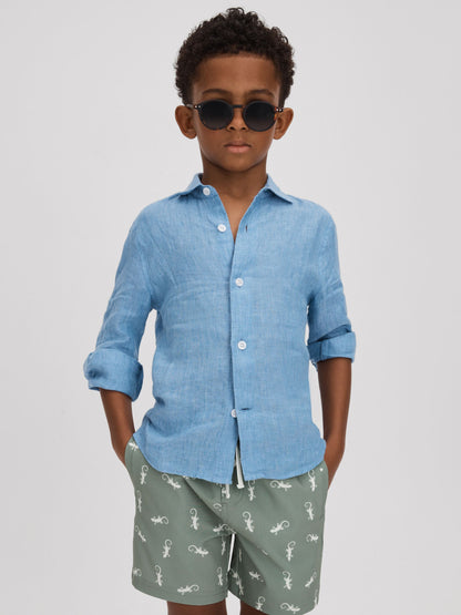 Dsiney Kidz - Reiss Sage/White Cammy Junior Reptile Print Drawstring Swim Shorts image 3