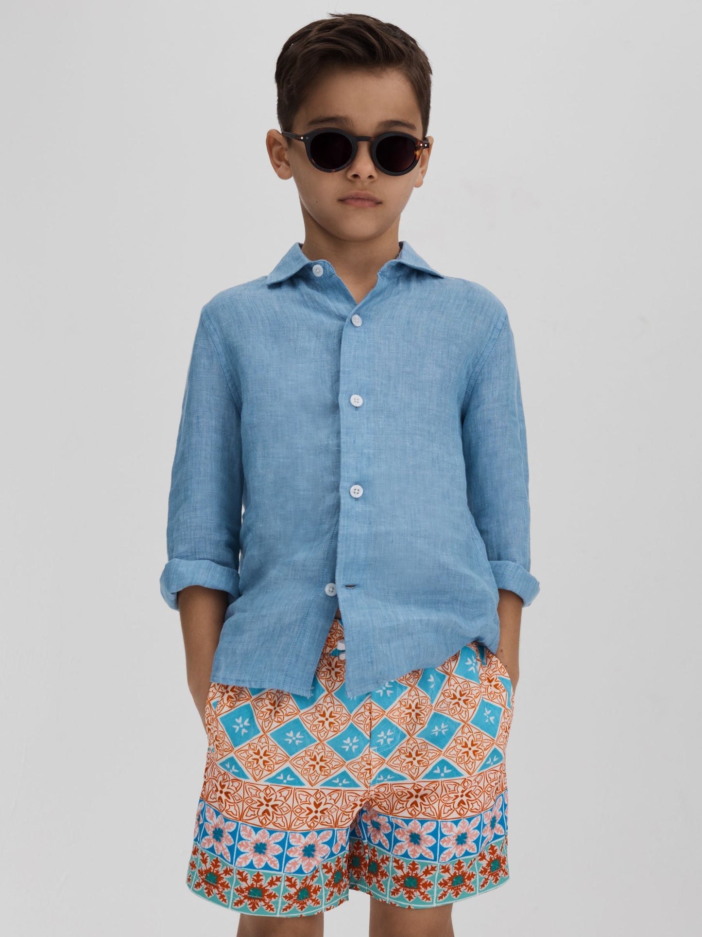 Dsiney Kidz - Reiss Orange Multi Arizona 3-9 yrs Floral Tile Print Drawstring Swim Shorts image 1