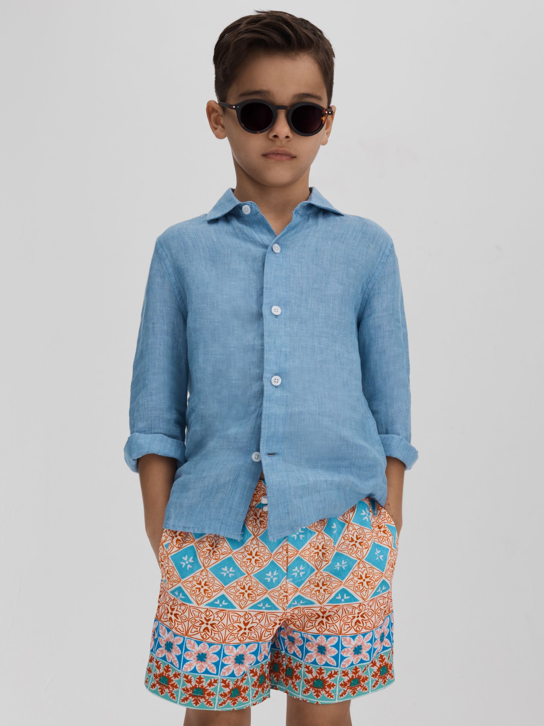 Dsiney Kidz - Reiss Orange Multi Arizona 3-9 yrs Floral Tile Print Drawstring Swim Shorts image 1