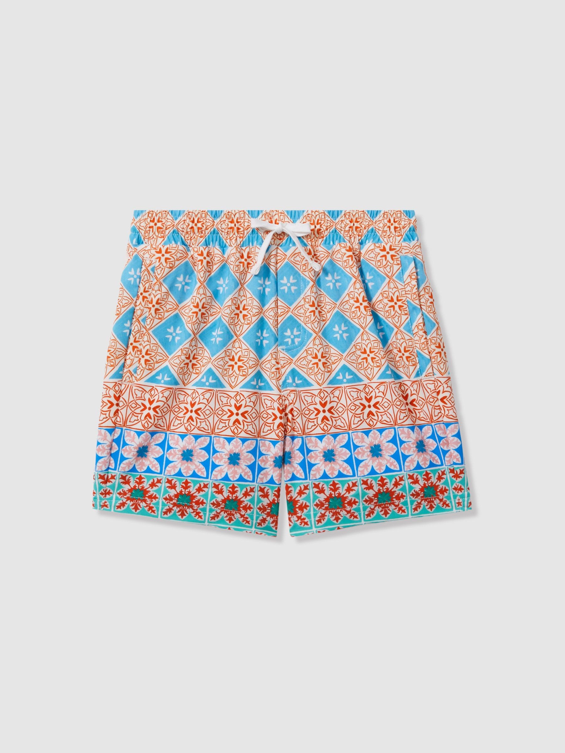 Dsiney Kidz - Reiss Orange Multi Arizona 3-9 yrs Floral Tile Print Drawstring Swim Shorts image 2