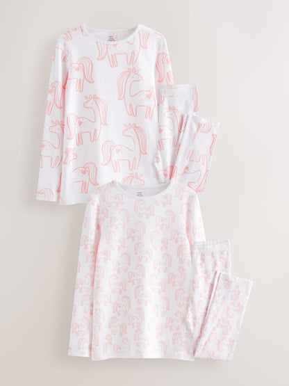Pink Unicorn Print Kind to Skin Pyjamas 2 Pack (9mths-12yrs) image 1