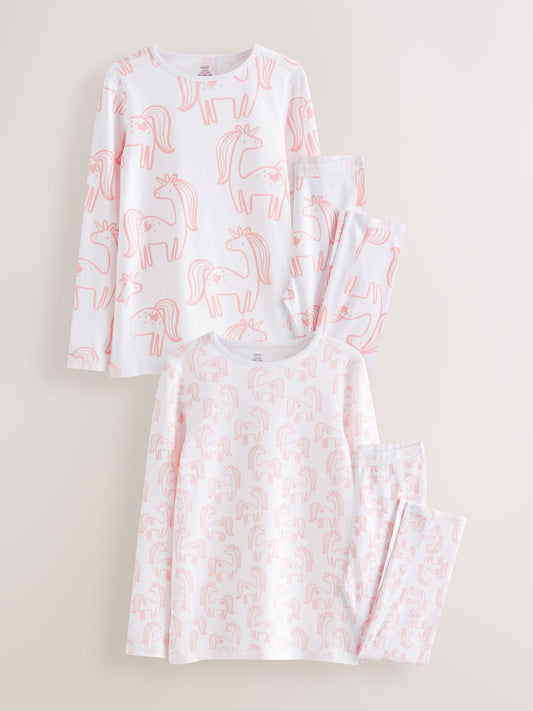 Pink Unicorn Print Kind to Skin Pyjamas 2 Pack (9mths-12yrs) image 1