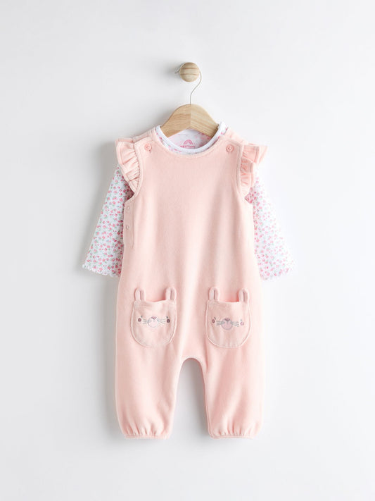 Pink Baby Dungarees and Longsleeve Bodysuit Set (0mths-2yrs) image 1