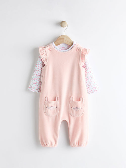 Pink Baby Dungarees and Longsleeve Bodysuit Set (0mths-2yrs) image 1
