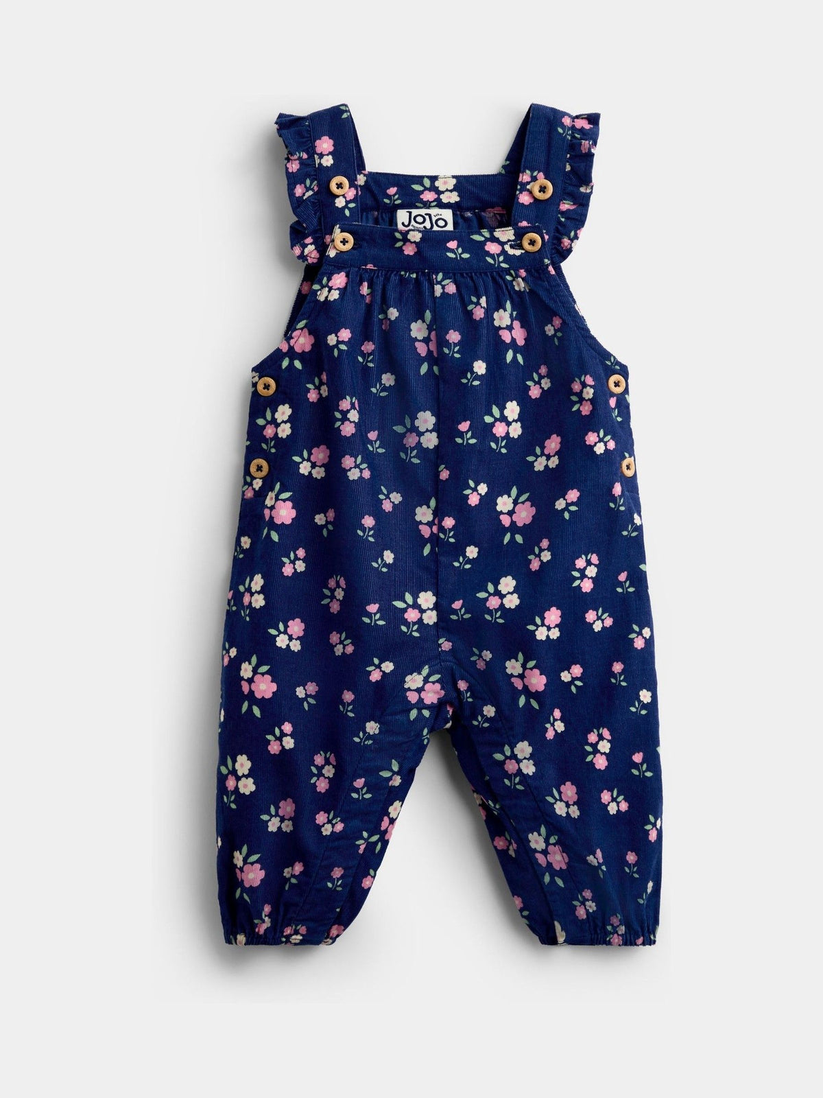 Dsiney Kidz - JoJo Maman Bébé Navy Blue Floral Cord Dungarees & Body Set image 4