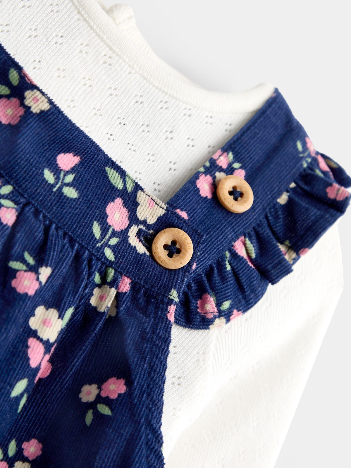 Dsiney Kidz - JoJo Maman Bébé Navy Blue Floral Cord Dungarees & Body Set image 6