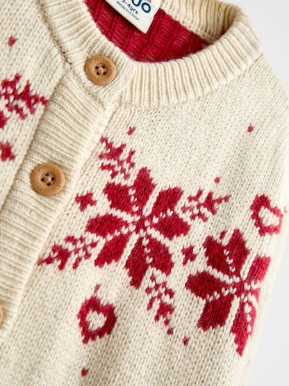 JoJo Maman Bébé Ivory Snowflake And Heart Fairisle Cardigan - image 4